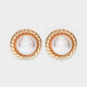 Textured Pearl Stud Earrings - A New Day™ Gold/White