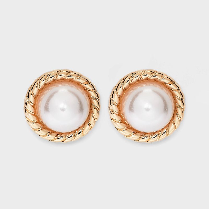 Textured Pearl Stud Earrings - A New Day&#8482; Gold/White, 1 of 7