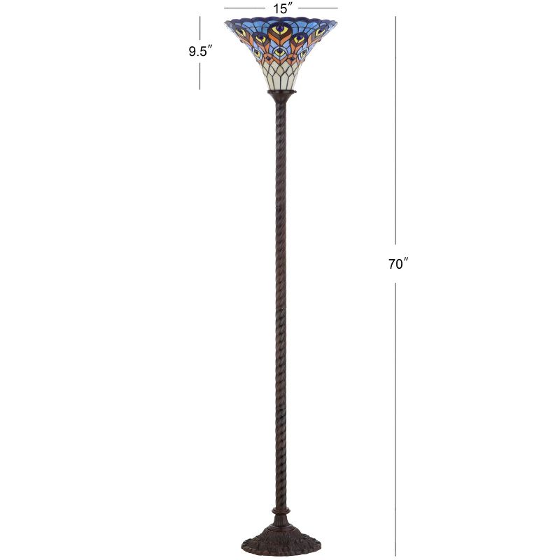 70&#34; Peacock Tiffany Torchiere Floor Lamp (Includes LED Light Bulb) Bronze - JONATHAN Y, 5 of 6