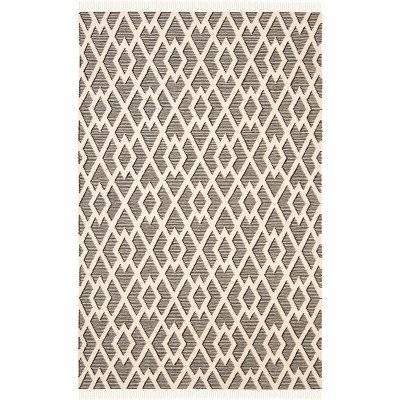 Handmade Black Wool Flat Woven 4' x 6' Rug