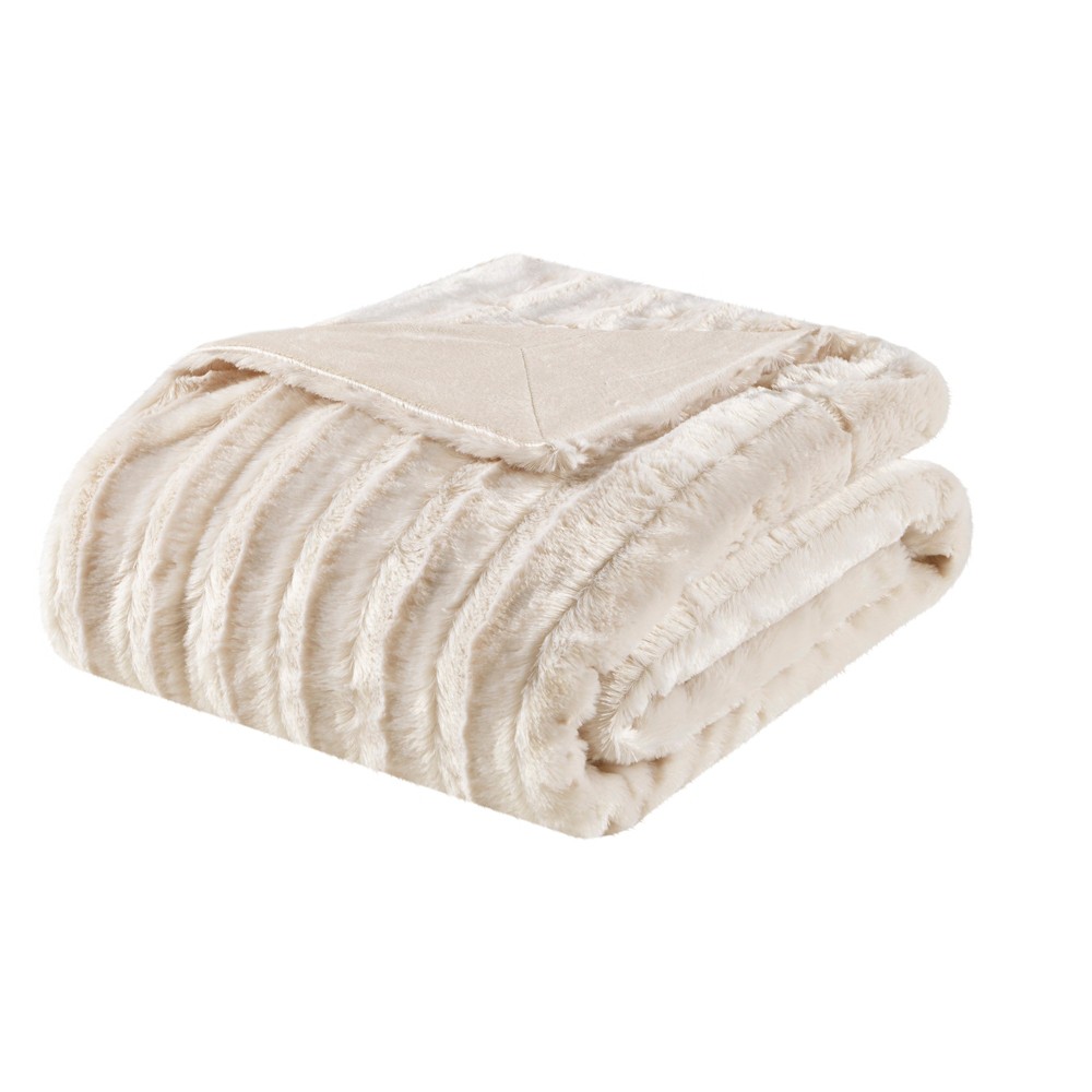 Photos - Duvet 50"x60" York Long Faux Fur Throw Blanket Ivory