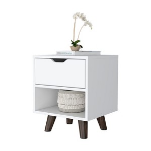 Depot E-Shop Modern Nightstand 19"H with Spacious Drawer, Open Storage Shelf and Chic Wooden Legs - 1 of 4