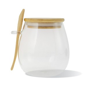 Unique Bargains Pot-Bellied Jar with Bamboo Lid & Spoon Decorative Jars Wood Color Clear 1 Set - 1 of 4