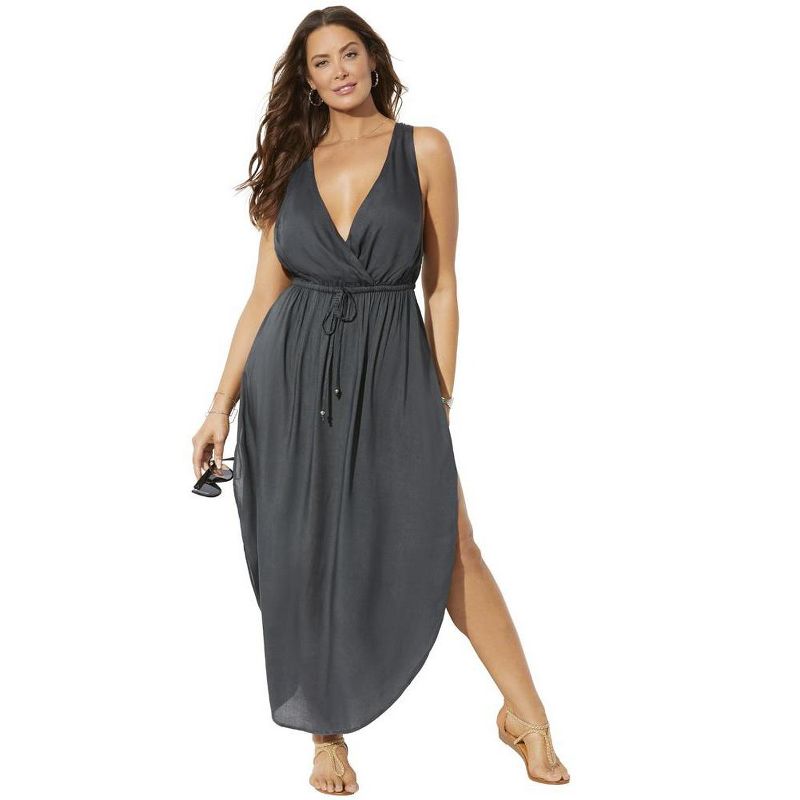 Swimsuits for All Women's Plus Size Tenley Surplice Cover Up Maxi Dress, 1 of 2