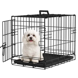 FDW Dog Crate for Small Dogs 18 Inch Folding Metal Wire Pet Cage Double Door W/Divider Panel Indoor Outdoor Kennel Leak-Proof Plastic Tray, Black - 1 of 4