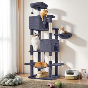 Okak Multi-Level Faux Fur Cat Tree Tower for Indoor,Cat Condo Climbing Frame with Extended Platform & Toy Balls & Scratching Posts - 1 of 4