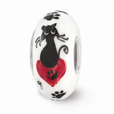Black Bow Jewelry Fenton White Cat Paw Prints Glass & Sterling Silver Bead Charm