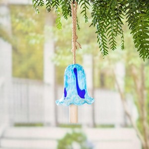 Evergreen Art Glass Speckle Blue Floral Shaped Bell Chime- 7 x 7 x 7 Inches Outdoor Decor - 1 of 4