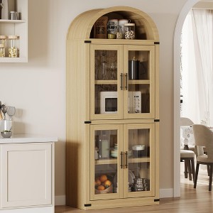 Arched Bookshelf with Doors, 15.83in Depth Storage Shelves, 71.4in Tall Wooden Display Cabinet, Farmhouse Bookcases for Living Room, Kitchen, Office - 1 of 4