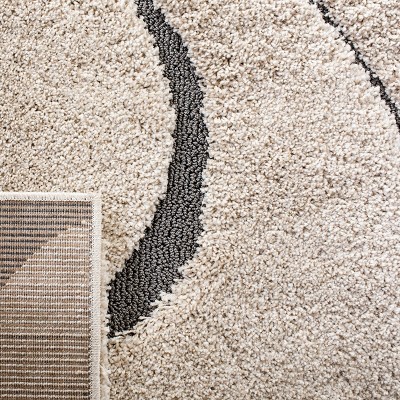 Sculpted Cream & Grey Abstract Shag Rug 8' x 10'