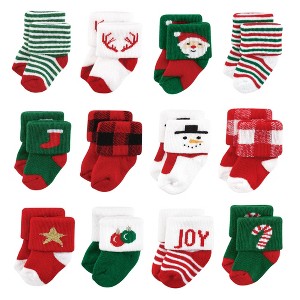 Hudson Baby Infant Boy Cotton Rich Newborn and Terry Socks, 12 Days Of Christmas Santa - 1 of 4
