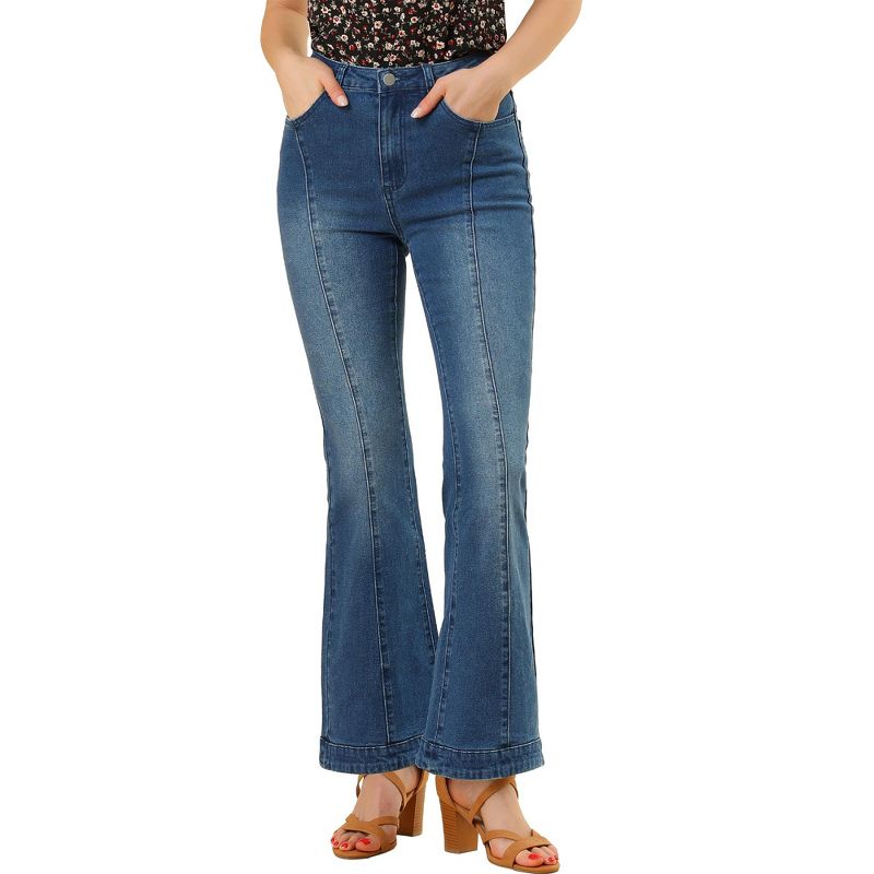 Allegra K Women's Retro High Waist Stretchy Flare Denim Jeans, 1 of 7