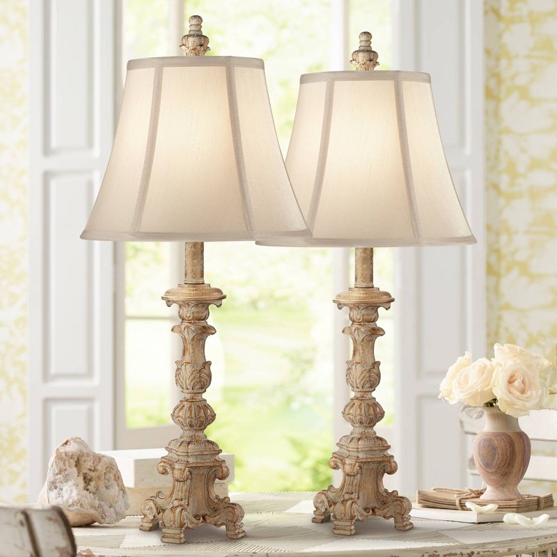 Regency Hill Elize Traditional Table Lamps 26 1/2" High Set of 2 Whitewashed Candlestick Beige Bell Shade for Bedroom Living Room Nightstand Office, 3 of 11