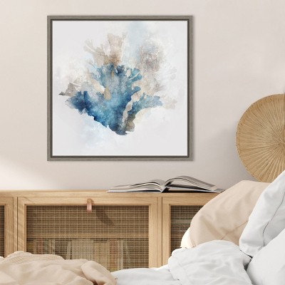 Blue Coral Reef II Nautical Canvas Wall Art in Graywash Frame