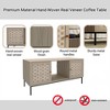 Lirago Brown Elegant Veener Weaving Coffee Table with 4 Sliding Doors-Symmetrical Wooden Storage Cabinet for Living Space 41.73"W * 19.7"L  * 18.7"H - 3 of 4