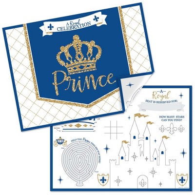 Big Dot of Happiness Royal Prince Charming - Paper Birthday Party Coloring Sheets - Activity Placemats - Set of 16