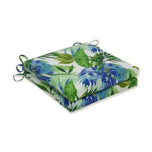 Soleil 2pc Indoor/Outdoor Squared Corners Seat Cushion Blue/Green - Pillow Perfect - 1 of 2