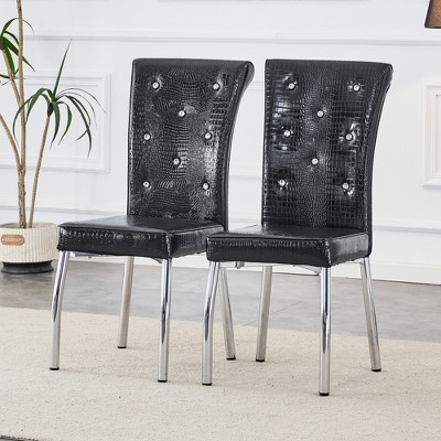 DOMETOUR Dining Chair Set of 2 Retro Faux Alligator Skin Upholstered Electroplated Metal Legs