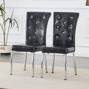 DOMETOUR Dining Chair Set of 2 Retro Faux Alligator Skin Upholstered Electroplated Metal Legs - 1 of 4