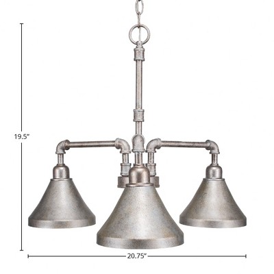 Toltec Lighting Vintage 3 - Light Chandelier in  Aged Silver with 7" Aged Silver Cone Metal Shade Shade