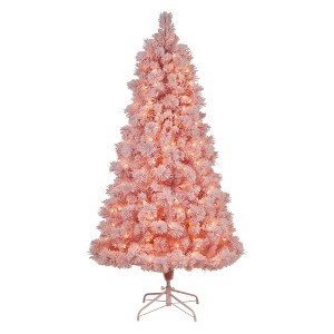 Nearly Natural 7-ft Holiday Pink Cashmere Christmas Tree with 300 lights and 599 Bendable Branches - 1 of 4