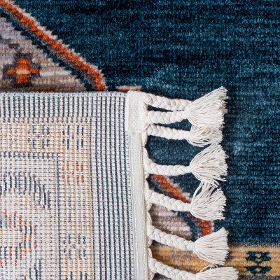Blue Medallion Cotton Chenille Rectangular Area Rug