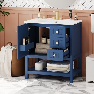 LOVMOR 30inch Transitional Style Bathroom Vanity Cabinet Combo with Ceramic Sink