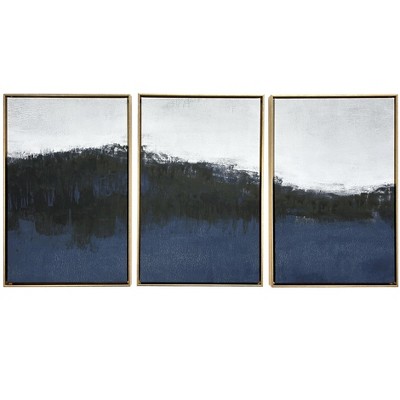 HomeRoots Set Of Three Sapphire Abstract Gold Floater Frame Wall Art