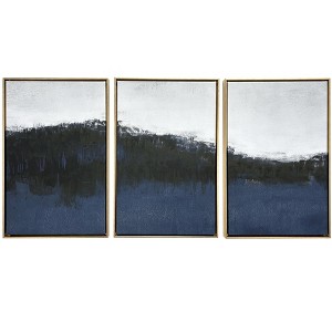 HomeRoots Set Of Three Sapphire Abstract Gold Floater Frame Wall Art - 1 of 4