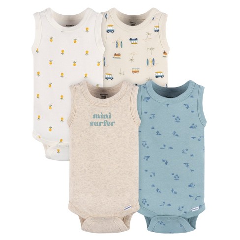 Gerber Baby Boy Tank Onesies Bodysuits, 4-Pack, Sizes Newborn - 24