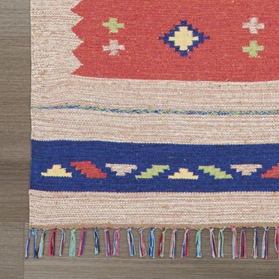 Reversible Tribal Red/Beige Cotton Blend 4' x 6' Area Rug