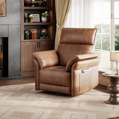Power Recliner Chair with Swivel/Glide, USB Charging & Storage Pocket - Chenille Upholstered Rocker for Nursery/Living Room