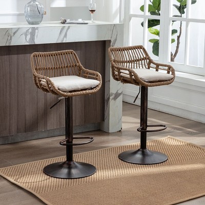 2Pcs Swivel Bar Stools With Footrest, Metal Frame, Up To 250 Lbs Load Bearing Capacity Retro Adjustable Height 35.04" To 42.9" Bar Chairs