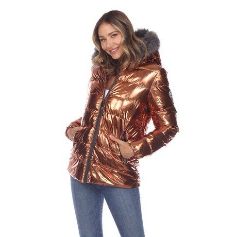 Metallic Puffer Coat With Hoodie Yellow Small - White Mark : Target