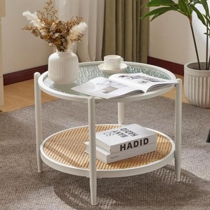 VINGLI Glass Coffee Table, 30" Round Coffee Tables with 2-Tier, for Living Room,Black - 1 of 4