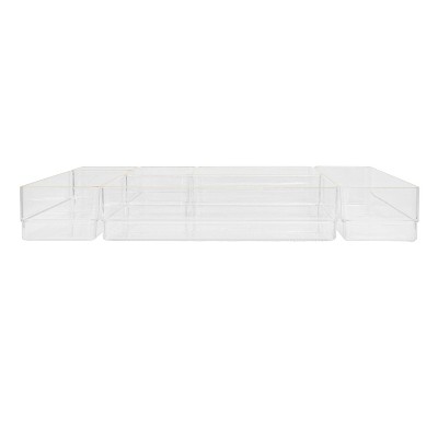 Clear Plastic Stackable Office Desk Drawer Organizers with Gold Trim, Set of 6