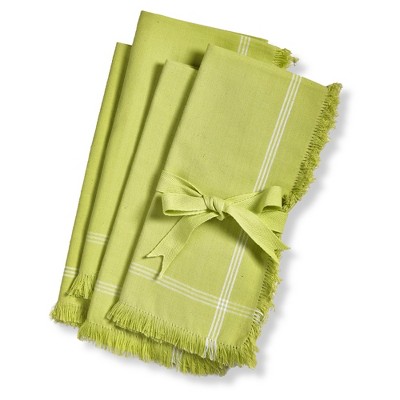 TAG Solid Green with White Border Stripe Cotton Machine Washable Napkin Set of 4  Citron