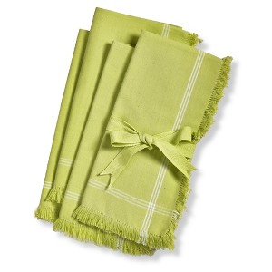 TAG Solid Green with White Border Stripe Cotton Machine Washable Napkin Set of 4  Citron - 1 of 2