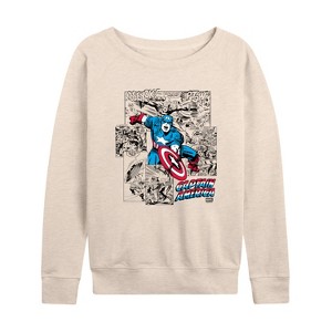 Women's - Marvel - Captain America Jump Lightweight French Terry Wide Neck Long Sleeve Shirt - 1 of 4