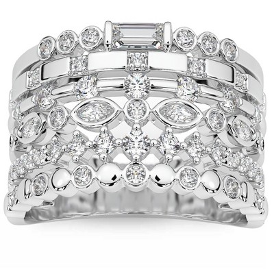Pompeii3 1Ct Stackable Diamond Ring Gold Lab Created 12mm Wide
