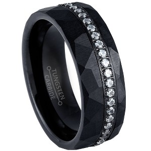 Jewelry Avalanche Black IP Hammered Finish Eternity CZ Pipe Cut Tungsten Carbide Wedding Band, Comfort-fit, 8mm - 1 of 4