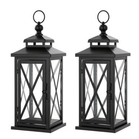 Lirio 17.5" Outdoor Lantern (Set of 2) - Black - Safavieh. - image 1 of 4