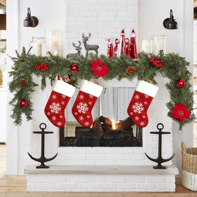 6 ft Pre-lit Holiday Christmas Garland with Lights with 20 LED Ligts Pinecones Berries Poinsettia