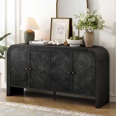 TiramisuBest Luxury Multi-Functional MDF Sideboard Handwoven Wood Slat Doors