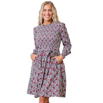Hope & Henry Womens' Long Sleeve Smocked Ruffle Collar Dress