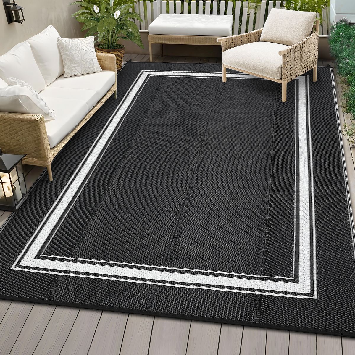 Garvee Outdoor Rug, Waterproof Reversible Modern Border Rugs, Plastic Straw Rug for Patio Balcony RV Camping - thumbnail 2