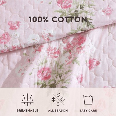 Veronica's Bouquet Pink Cotton Twin Reversible Quilt Set