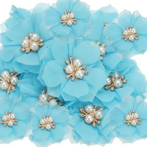 Unique Bargains Rhinestone Pearl Chiffon Flower for DIY Craft Wedding Party 15 Pcs - 1 of 4
