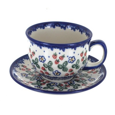 Blue Rose Polish Pottery Strawberry Garden Cup & Saucer