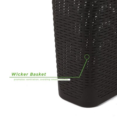 Brown Plastic Wicker Design Collapsible Laundry Basket with Lid